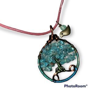Tree Of Life Necklace Woman Mauve Leather Lace #NEC13